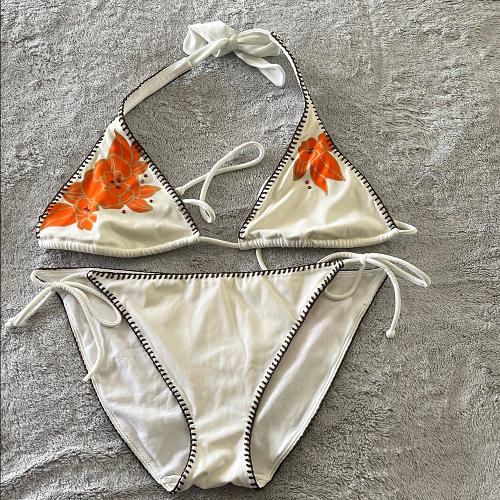 Kids Swim Floral Bikini Set - White and Orange